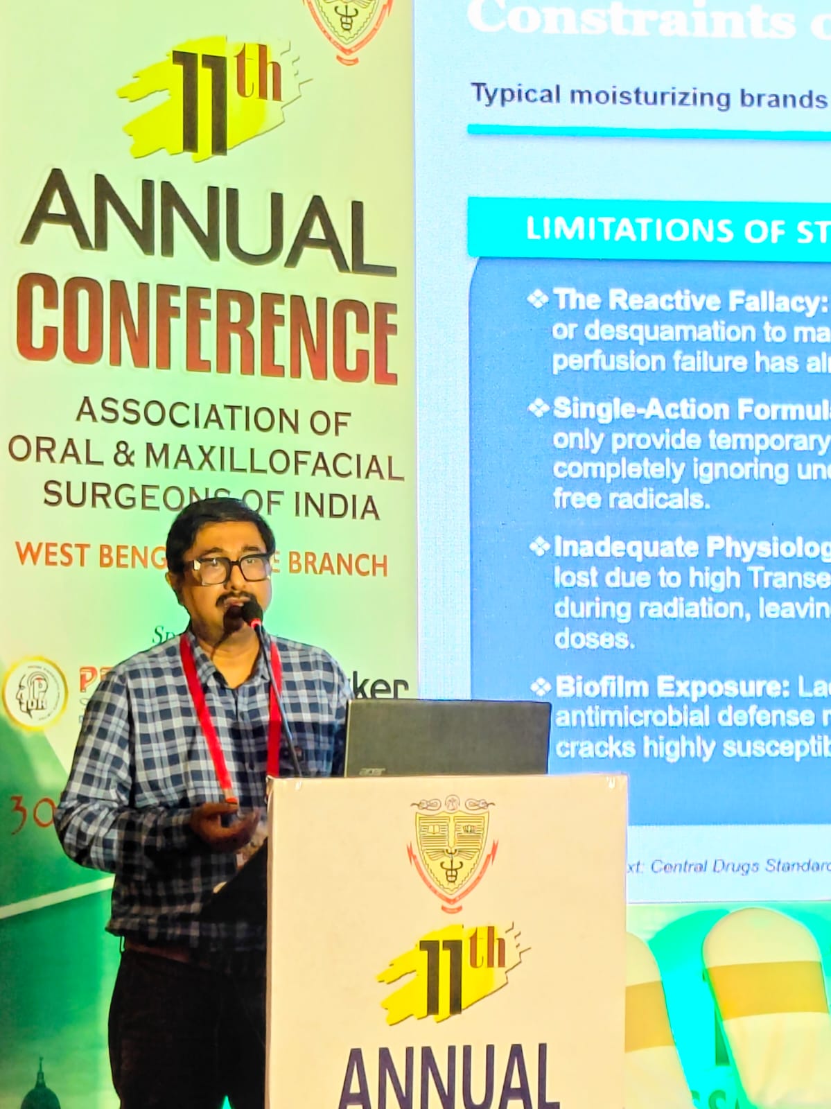 Debasis Chakrabarti presenting scientific work on Quoraheal Cream and radiation dermatitis